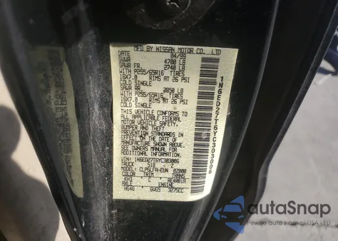 2000 Nissan Frontier Crew Cab Xe z USA, uszkodzony, nr VIN 1N6ED27T6YC303006